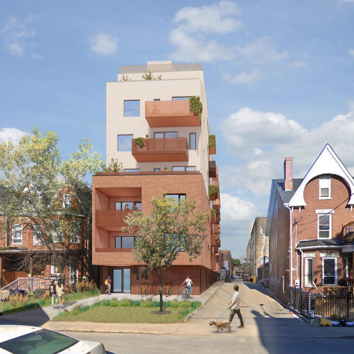 14 Grange Ave. rendering — a single-family lot reimagined as a multiplex